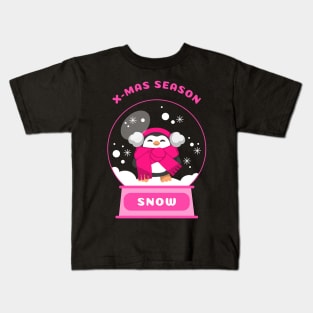 Xmas Season Snow Penguin (Pink) Kids T-Shirt